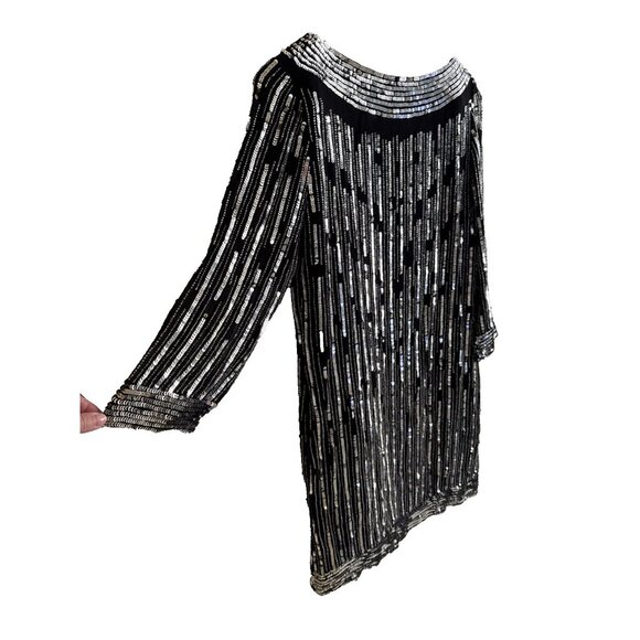 Flapper sequin 3/4 Sleeve, New Years Dress black & sliver sparkly small Gatsby - Picture 3 of 12